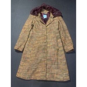 Marciano Women's Wool Blend‎ Coat Detachable Rabbit Fur Collar  Size Large Y2K